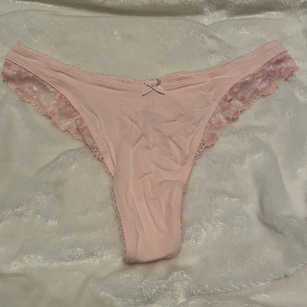 Vintage Victoria's Secret Pink Lace Trim High-Leg Thong Panty